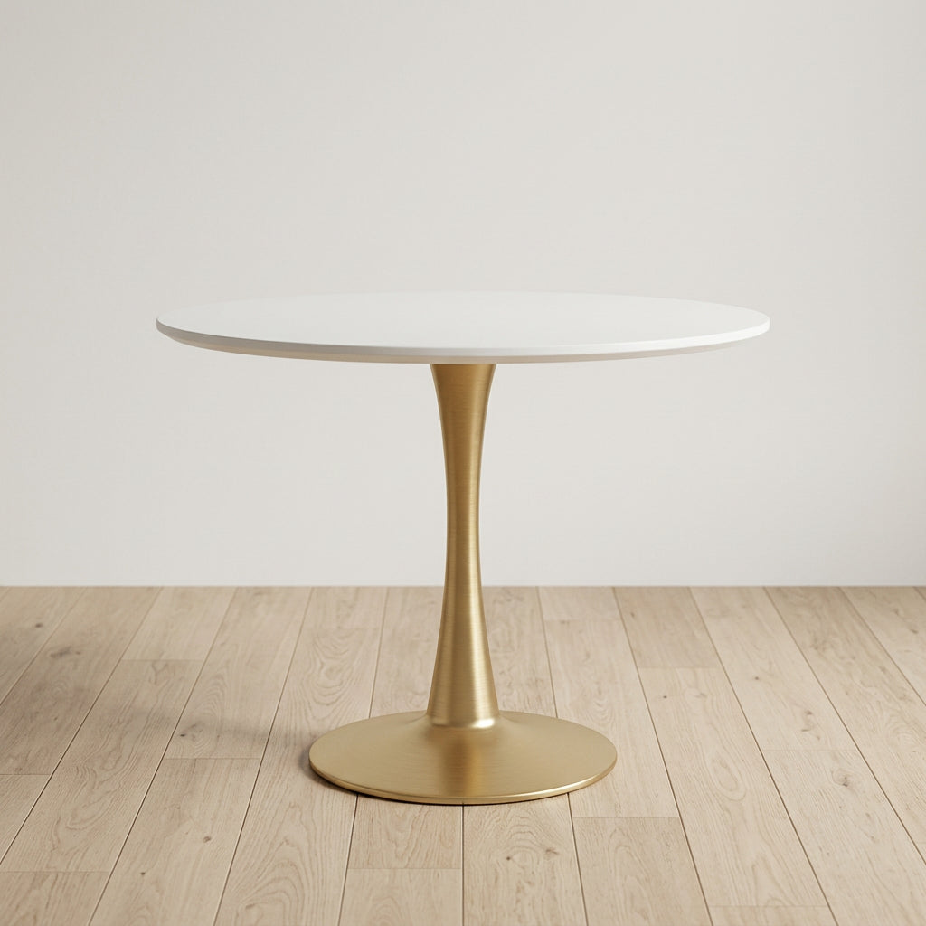 Round Dining Table for 4 with MDF Tabletop in Gold Steel Base for Kitchen & Dining Room