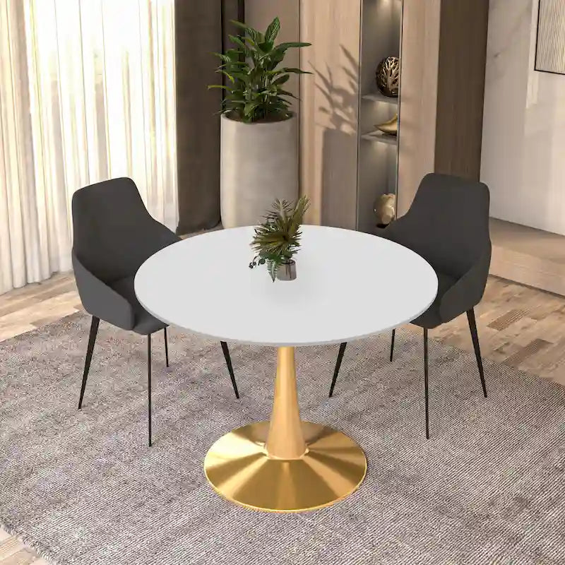 Round Dining Table for 4 with MDF Tabletop in Gold Steel Base for Kitchen & Dining Room