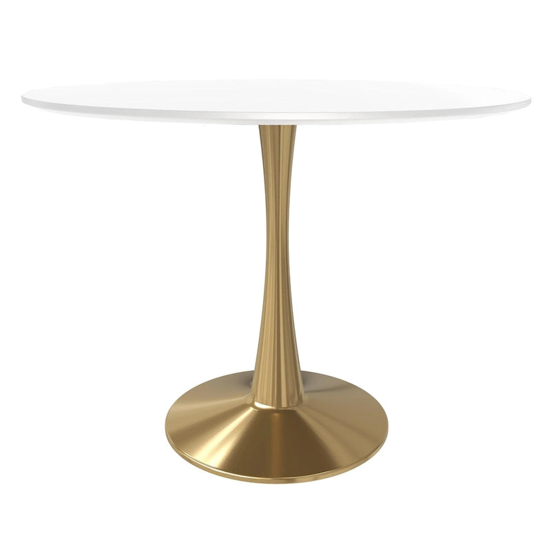 Round Dining Table for 4 with MDF Tabletop in Gold Steel Base for Kitchen & Dining Room