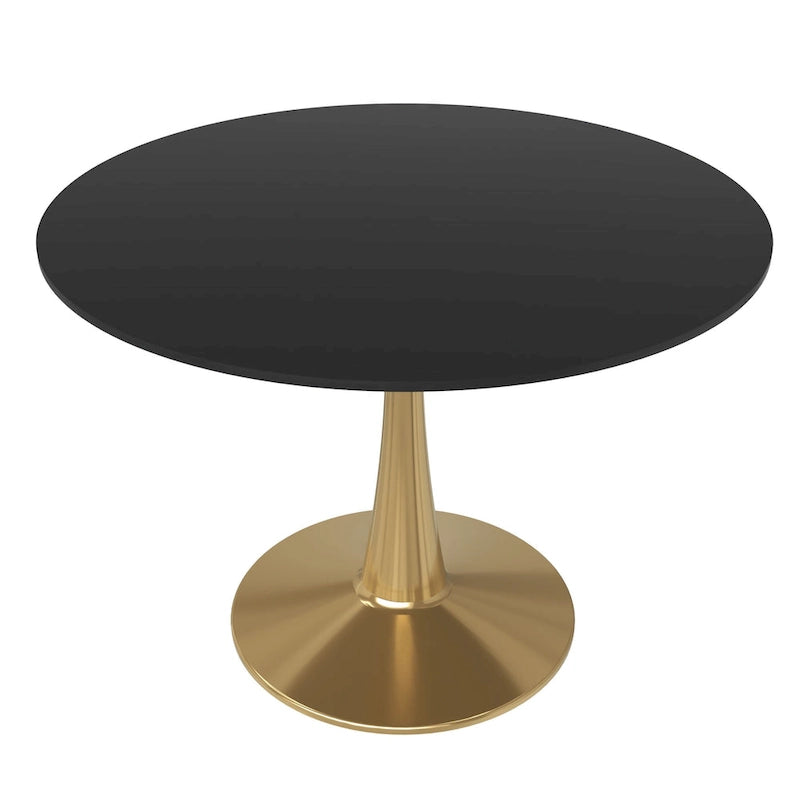 Round Dining Table for 4 with MDF Tabletop in Gold Steel Base for Kitchen & Dining Room