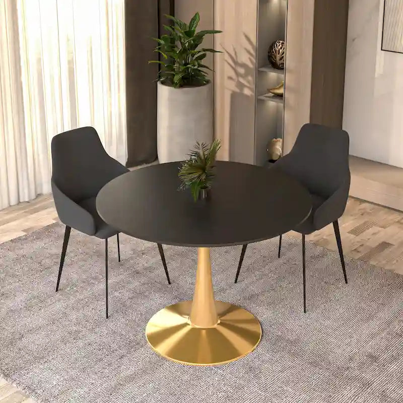 Round Dining Table for 4 with MDF Tabletop in Gold Steel Base for Kitchen & Dining Room