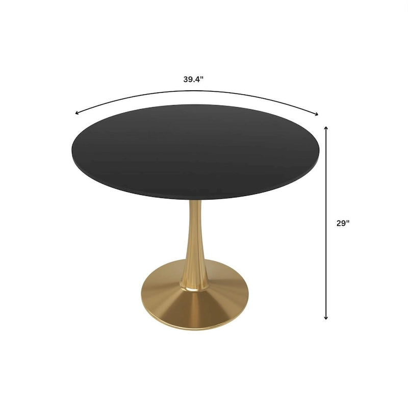 Round Dining Table for 4 with MDF Tabletop in Gold Steel Base for Kitchen & Dining Room