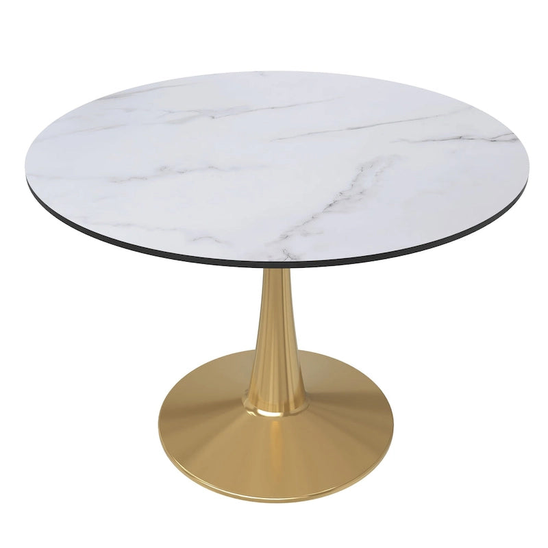 Round Dining Table for 4 with MDF Tabletop in Gold Steel Base for Kitchen & Dining Room