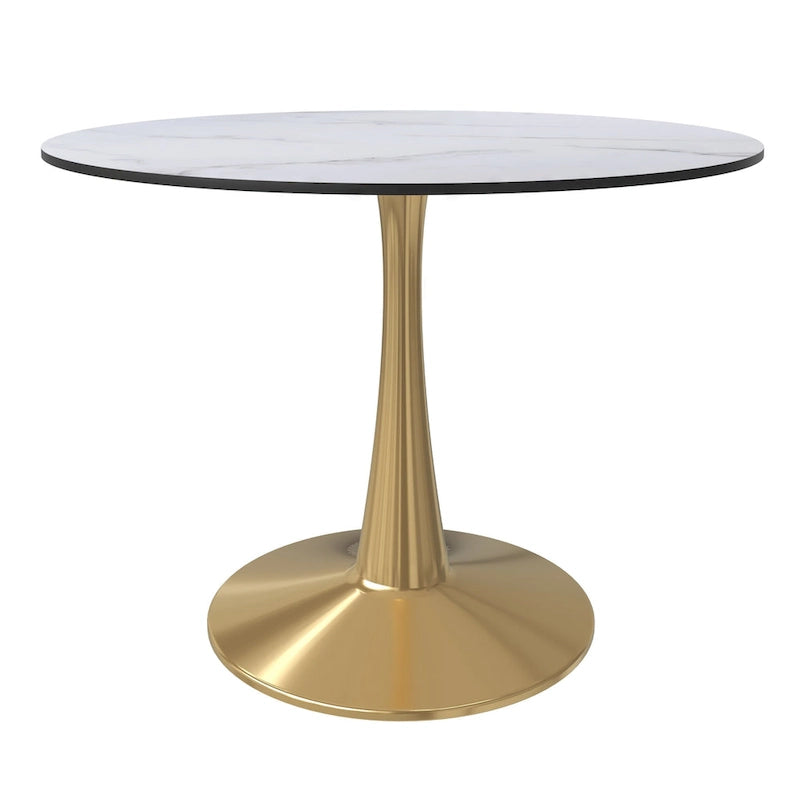 Round Dining Table for 4 with MDF Tabletop in Gold Steel Base for Kitchen & Dining Room