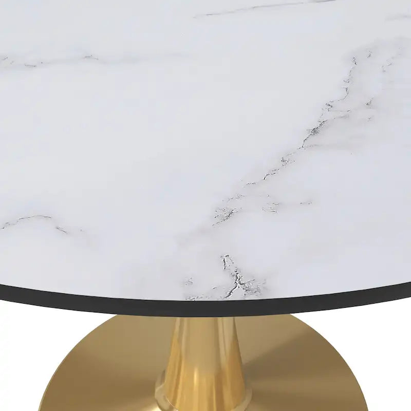 Round Dining Table for 4 with MDF Tabletop in Gold Steel Base for Kitchen & Dining Room