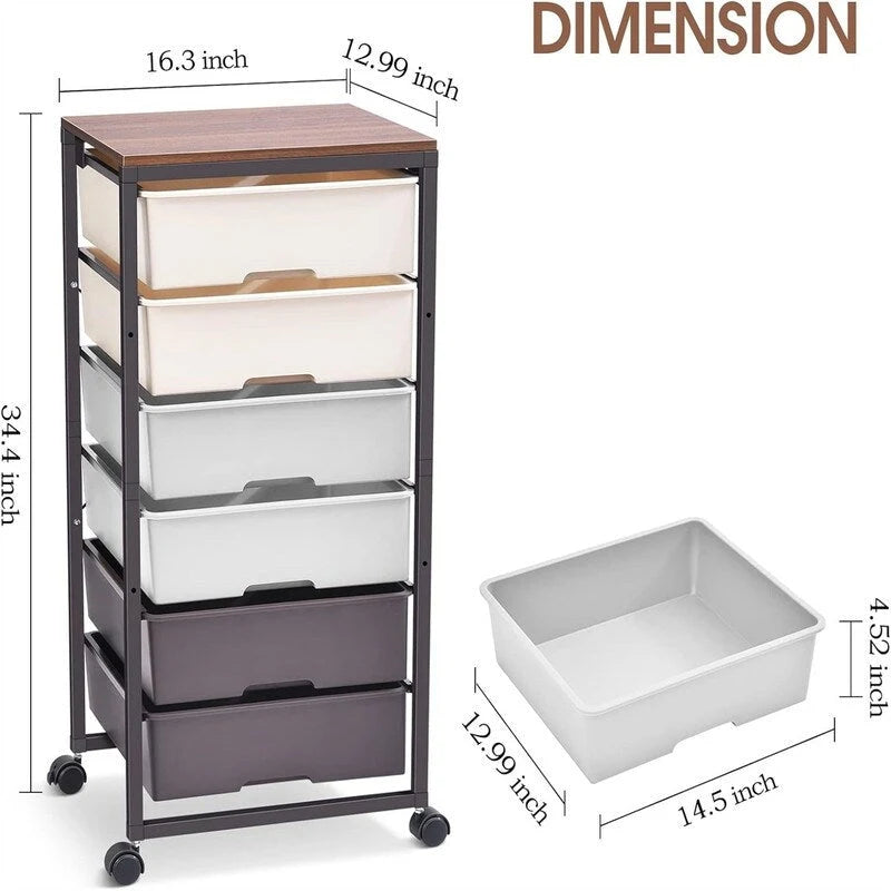 Rolling Storage Cart with 6 Drawers - 12.99D x 16.3W x 34.4H