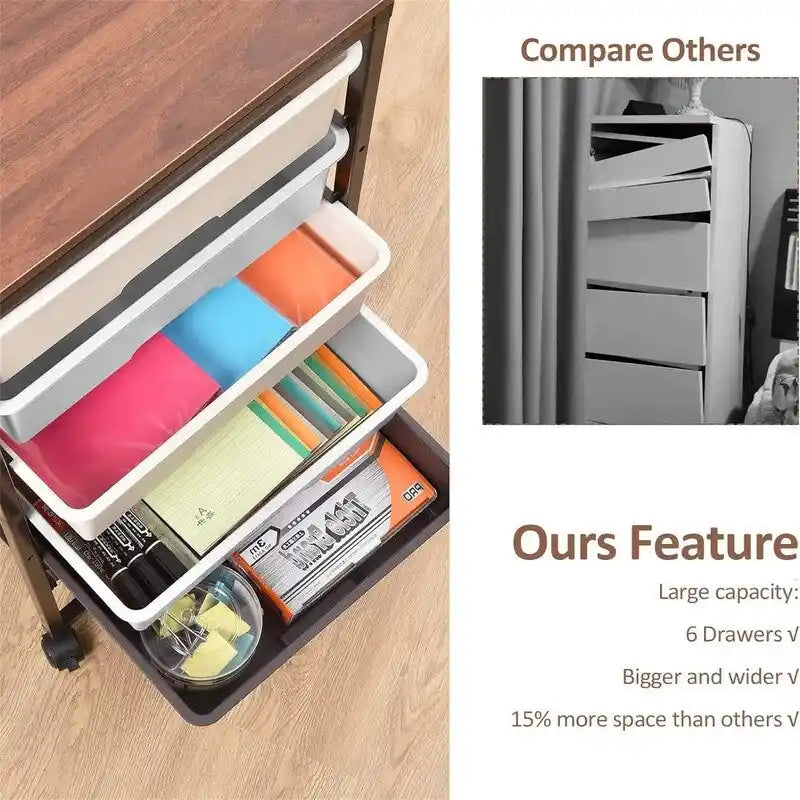 Rolling Storage Cart with 6 Drawers - 12.99D x 16.3W x 34.4H