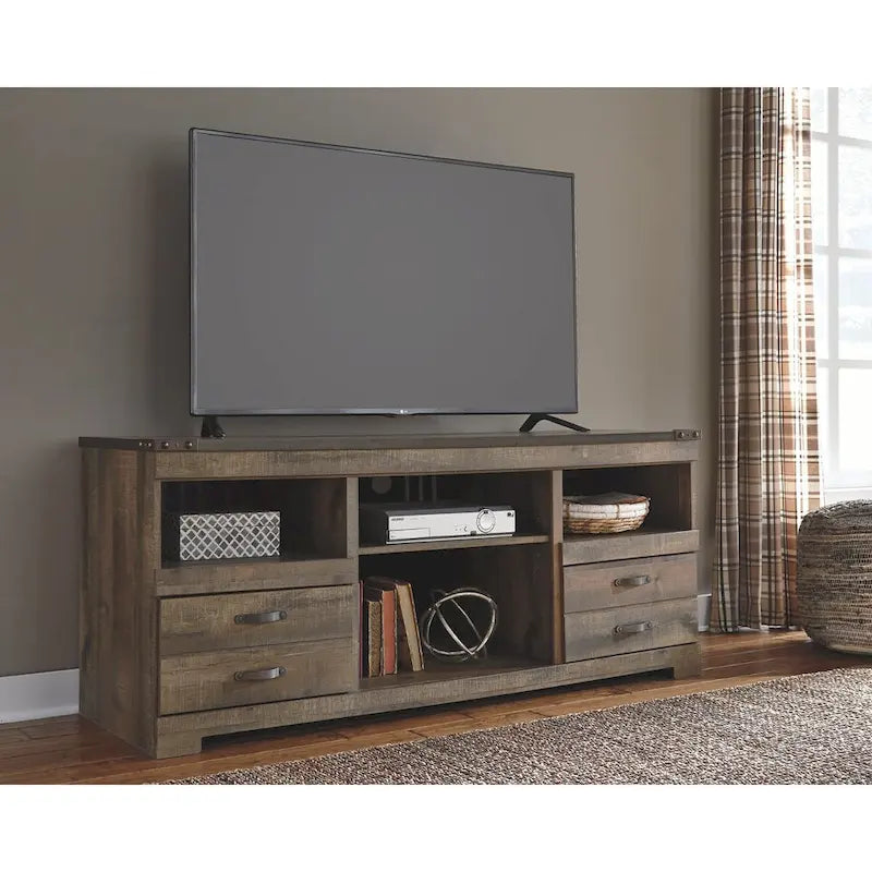Trinell Casual Large TV Stand w/Fireplace Option Brown