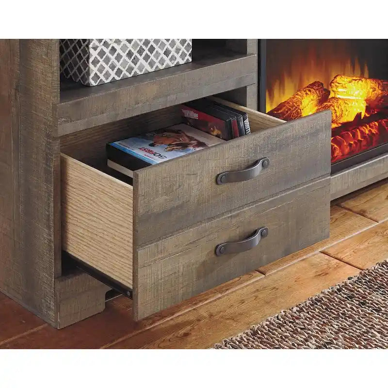 Casual Large TV Stand w/Fireplace Option Brown
