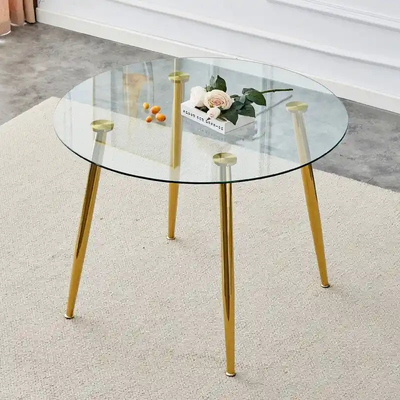 40 Round Glass Tabletop Dining Table with Metal Legs