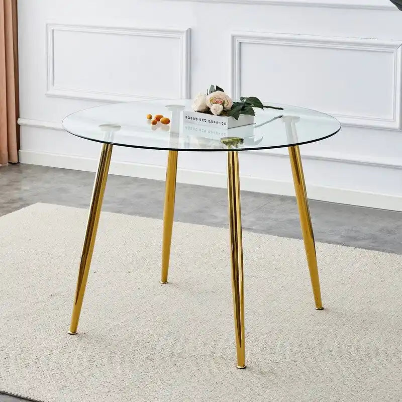 40 Round Glass Tabletop Dining Table with Metal Legs