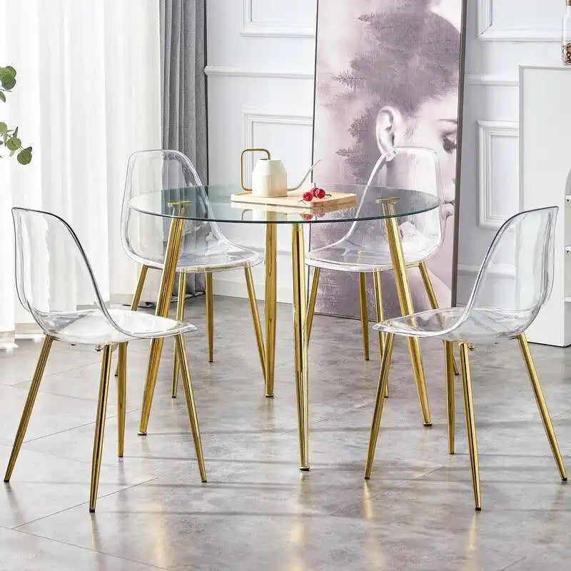 40 Round Glass Tabletop Dining Table with Metal Legs