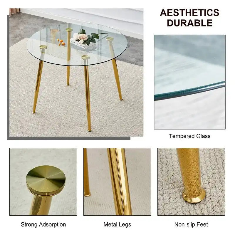 40 Round Glass Tabletop Dining Table with Metal Legs