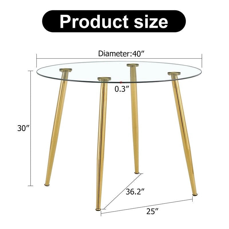 40 Round Glass Tabletop Dining Table with Metal Legs