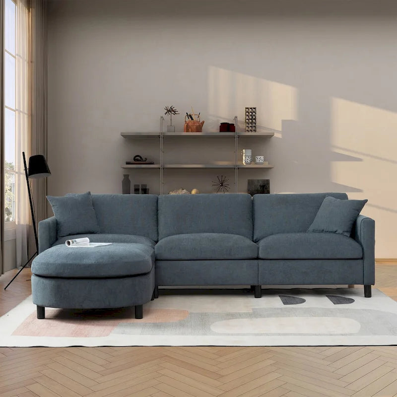 107.87 Sectional Sofa with Ottoman, Removable Cushions and Armrest Pockets,Dark Gray