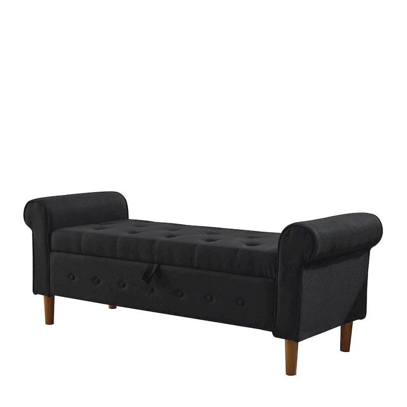 62 Bedroom Tufted Button Storage Bench, Modern Fabric Upholstered Ottoman, Window Bench, Rolled Arm Design for Bedroom