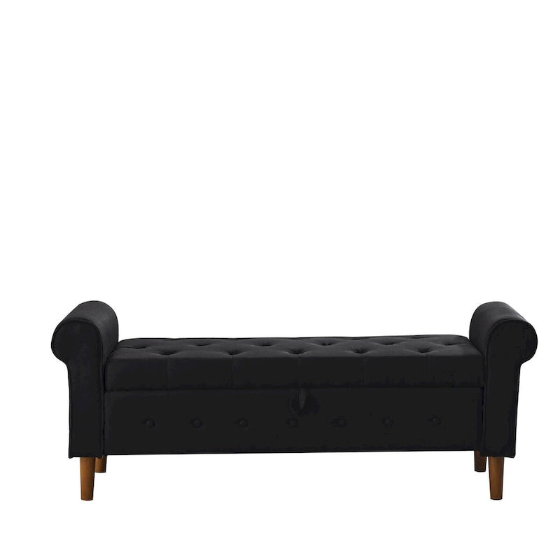 62 Bedroom Tufted Button Storage Bench, Modern Fabric Upholstered Ottoman, Window Bench, Rolled Arm Design for Bedroom